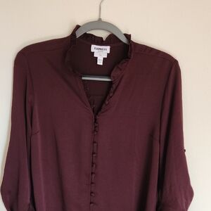 Express Women's Deep Burgundy  Ruffle Colar Blouse